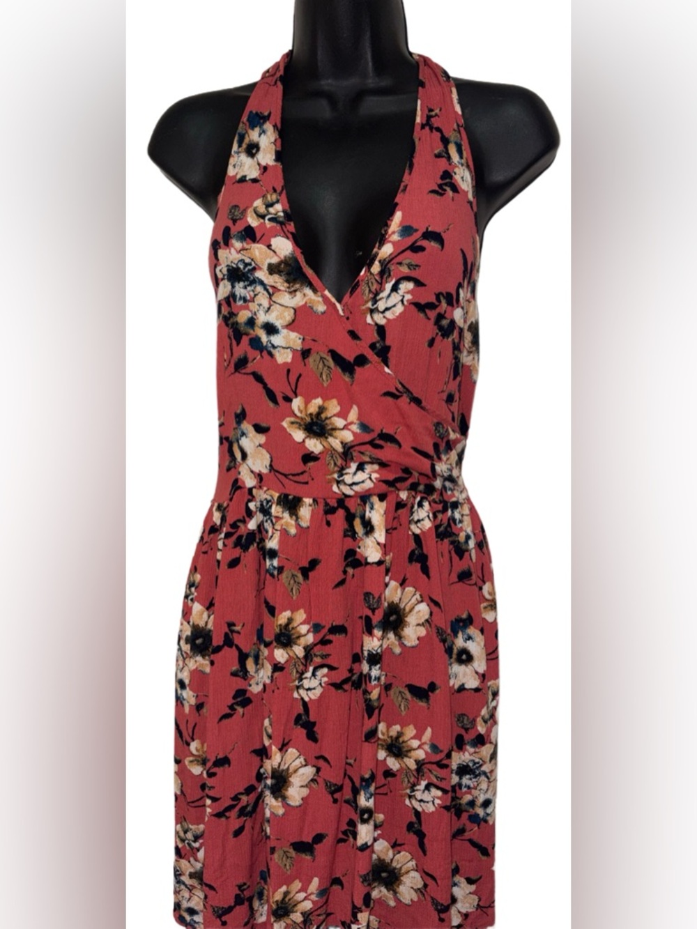 Xhilaration Rust Floral Backless Halter Dress